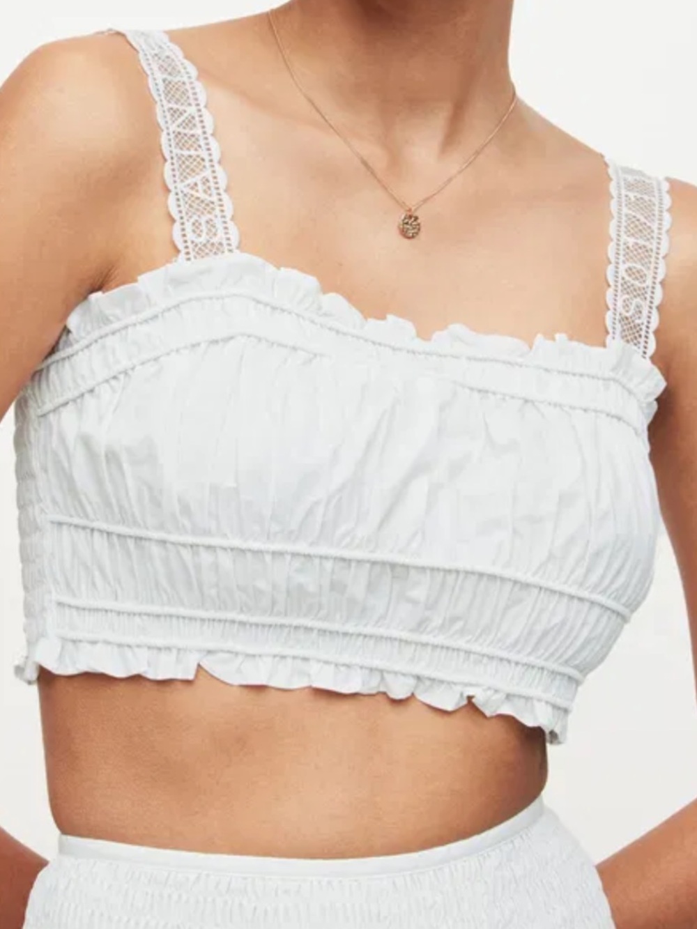 AllSaints White Alex Smocked Crop Top, Size 4